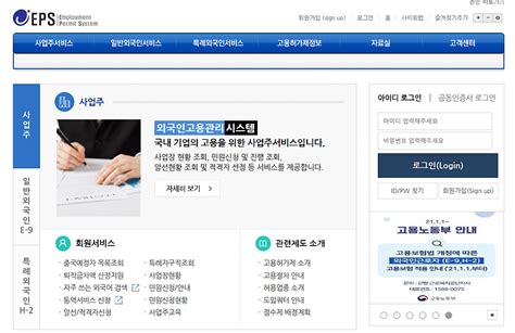 www.eps.go.kr login|외국인 고용 관리시스템.
